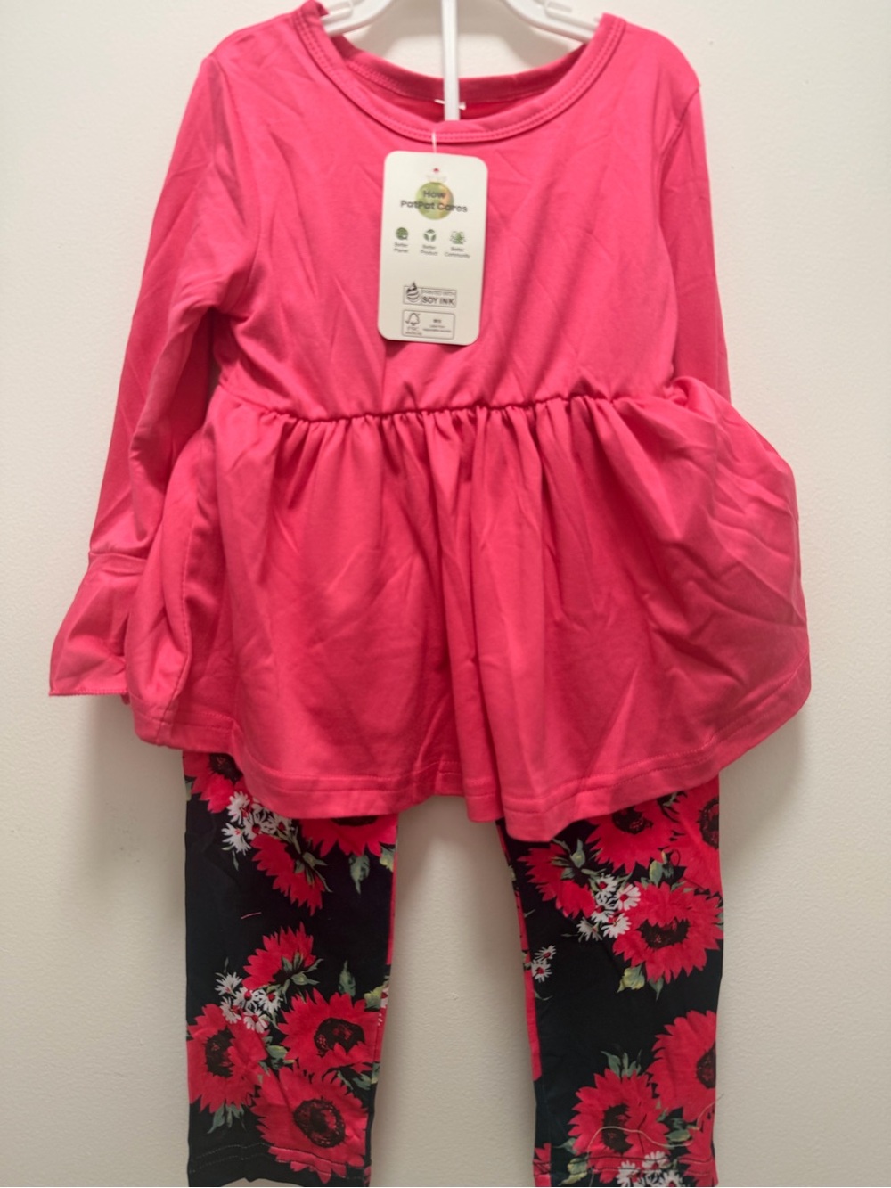 Girls' Hot Pink Floral Leggings Set - Unbranded
